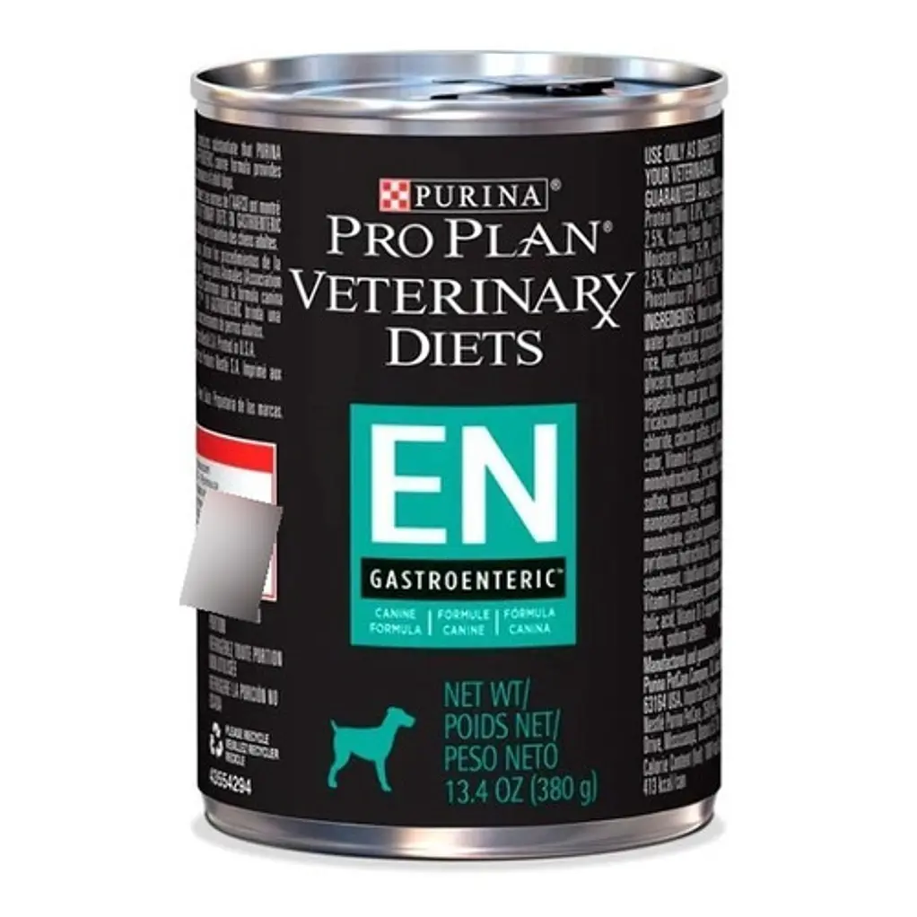 Lata de comida para perros Pro Plan Veterinary EN Gastrointestinal de 380 g, con ingredientes para la salud digestiva.