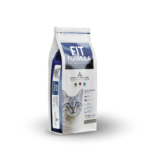 Alimento para gatos Fit Fórmula de Mundotito en saco de 10 kg, muestra el paquete con diseño y marca visible.