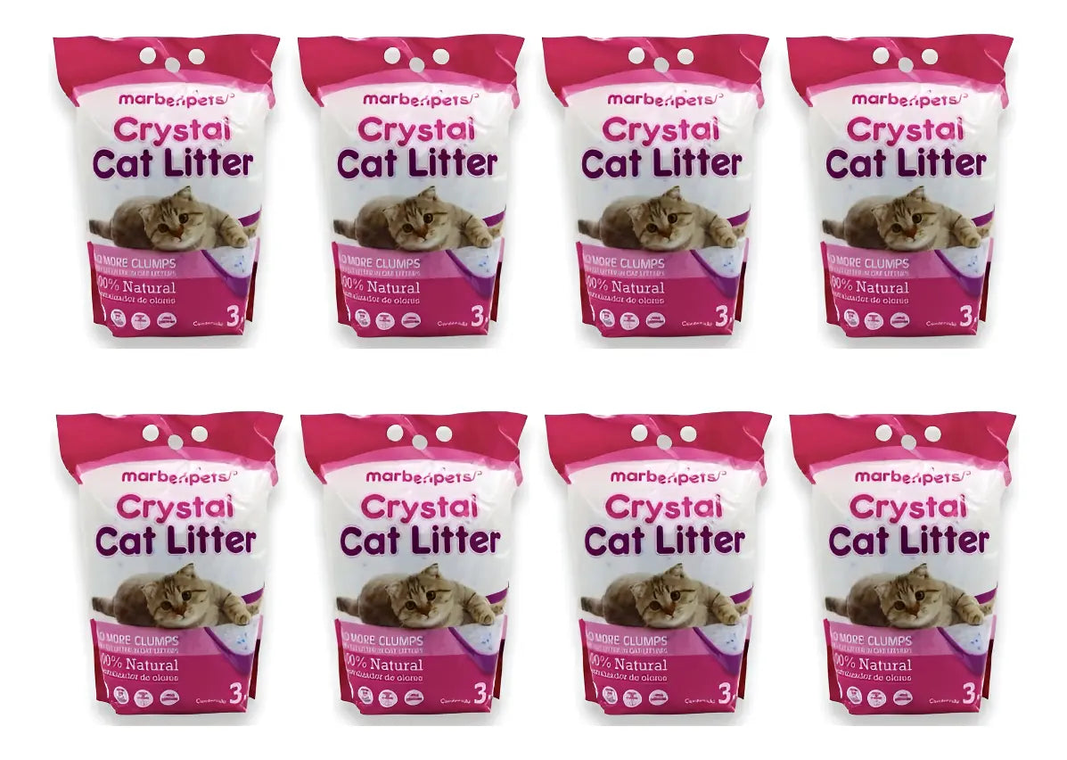 Arena de Sílica para Gatos Crystal Cat Litter Caja 8 Bolsas