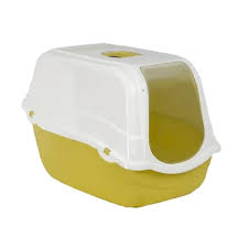 Arenero para gatos Romeo Amarillo de Mundotito, con bandeja y paredes altas, ideal para mascotas en color amarillo vibrante.