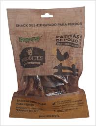 Patitas de pollo top K Wild Bites de 60g para perros, muestra las crujientes y sabrosas patas en la imagen.