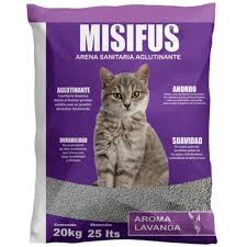 Arena para gatos Misifus Manga de 20 kg con aroma a lavanda, bandeja de arena Mundotito, con textura y aroma suave.