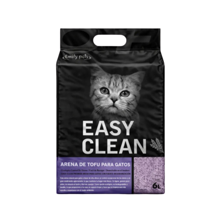 Bolsa Tofu Easy Clean 2kg para gatos, arena de lavanda de fácil limpieza y absorción.