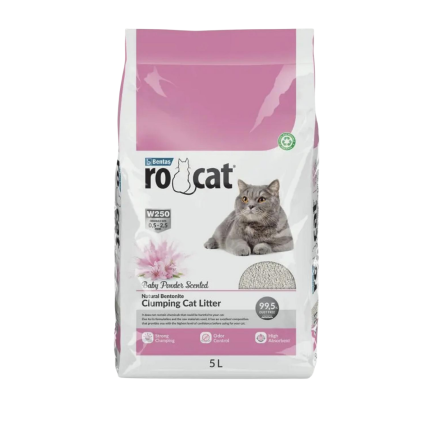 Bolsa de 4,25 kg de arena para gatos Rocat con aroma a lavanda. Ideal para tu mascota.