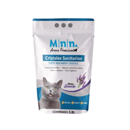 Bolsa minino cristales 1.6kg para gatos, arena absorbente y de control de olores.
